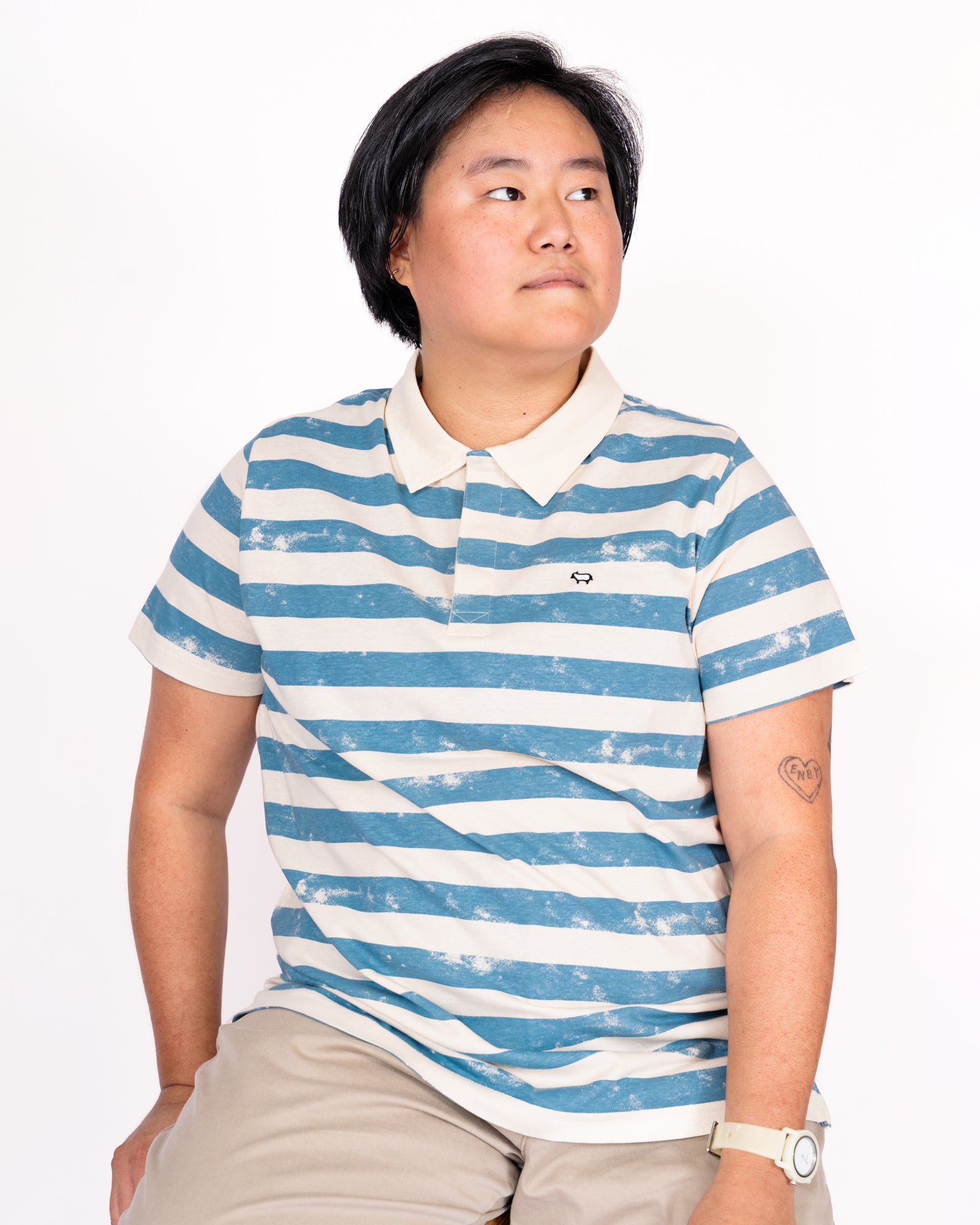 Blue Stripe Print Polo