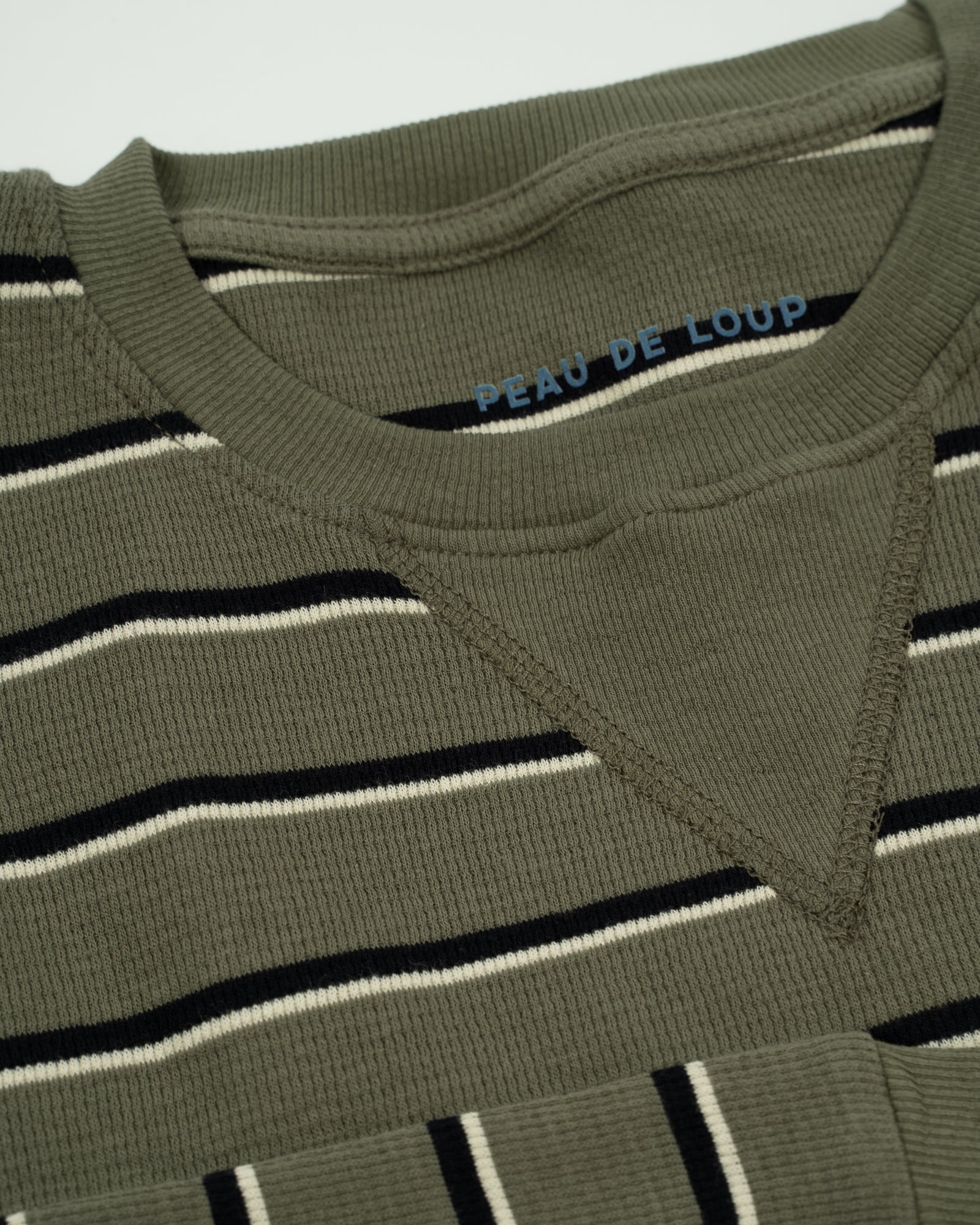 Waffle Long Sleeve Crewneck Green Stripe