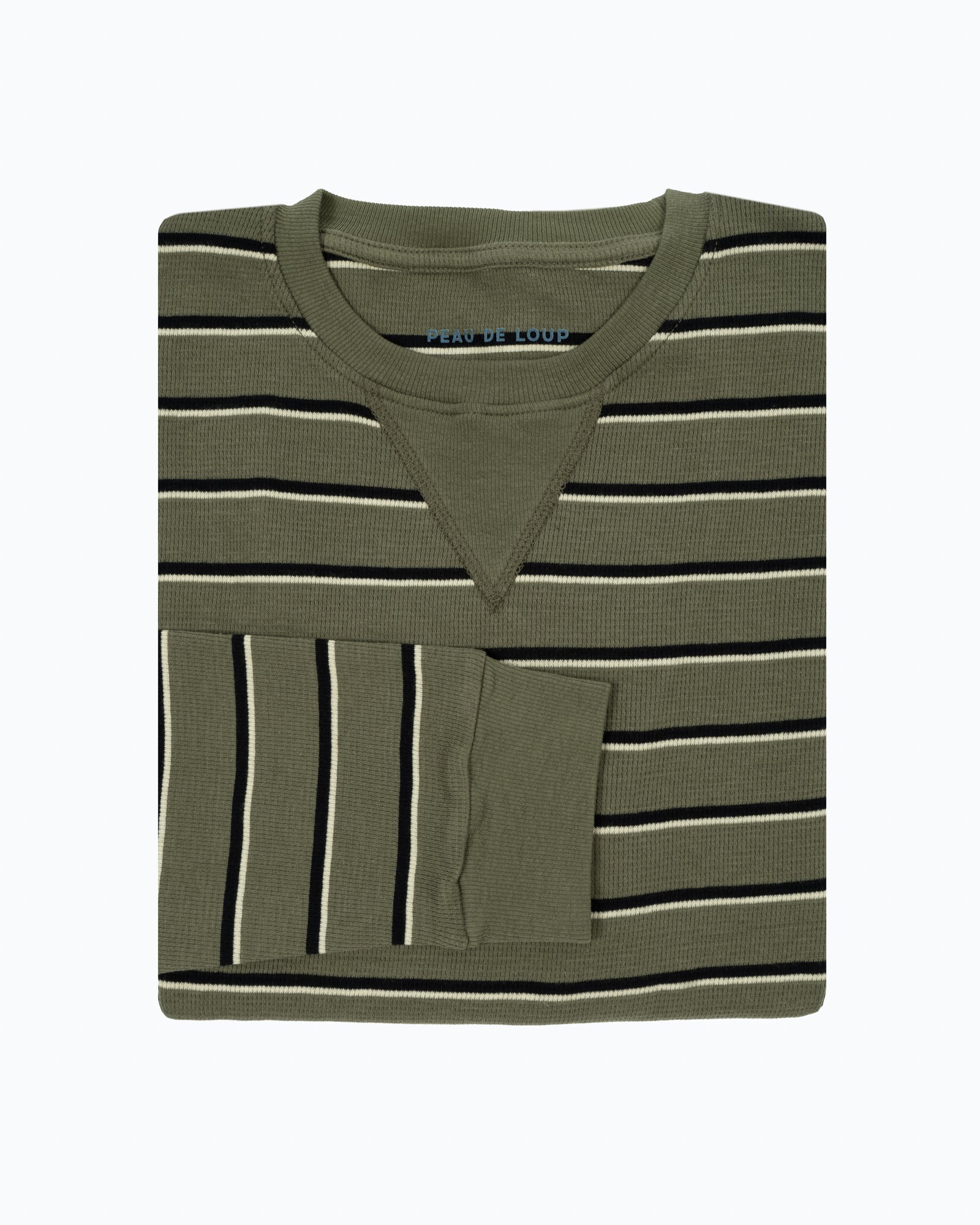 Waffle Long Sleeve Crewneck Green Stripe