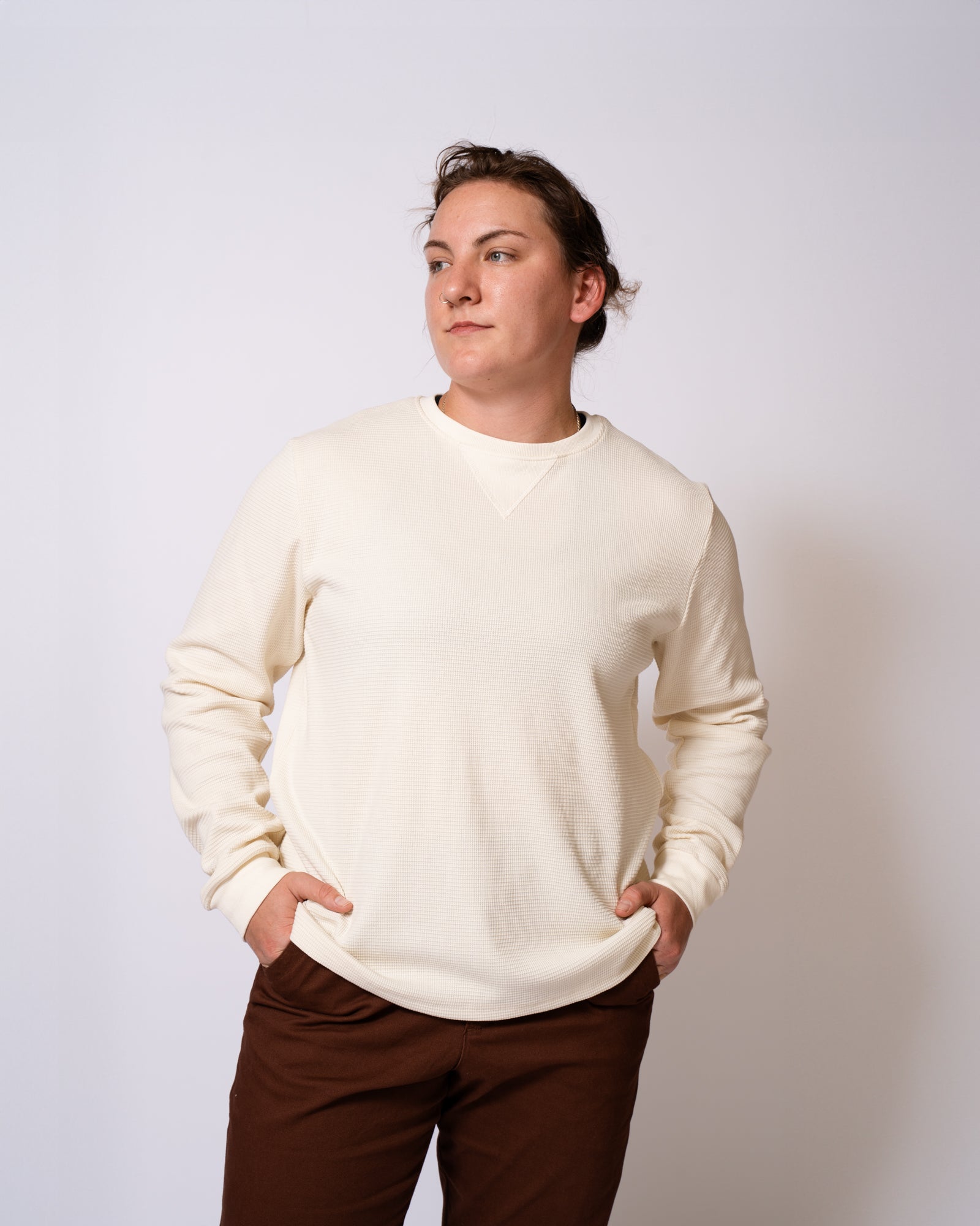 Waffle Long Sleeve Crewneck Off White